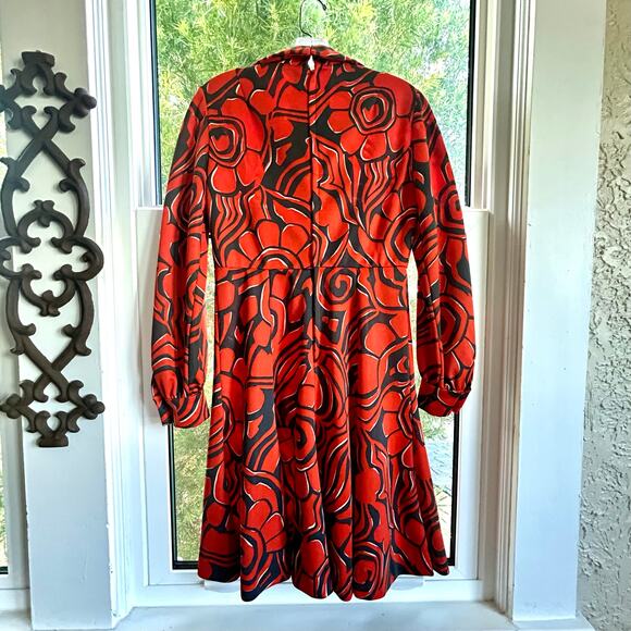 Vintage Eleanor Brenner Couture Orange & Black Mod Print Dress 1970s Size Small - Picture 12 of 16